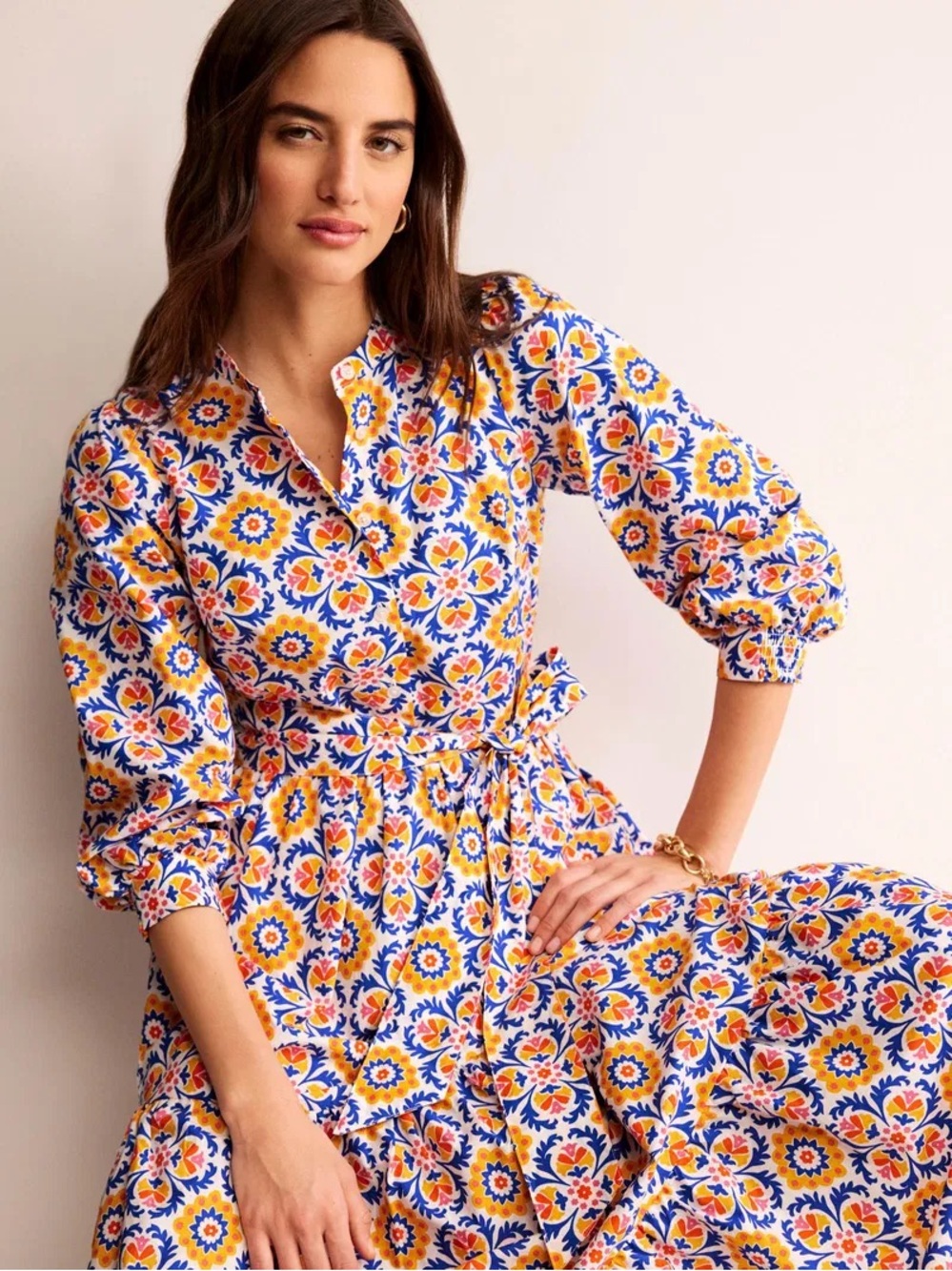 NWT BODEN SIZE 10 Alba Mosaic Bloom Print Tiered Cotton Dress maxi poplin